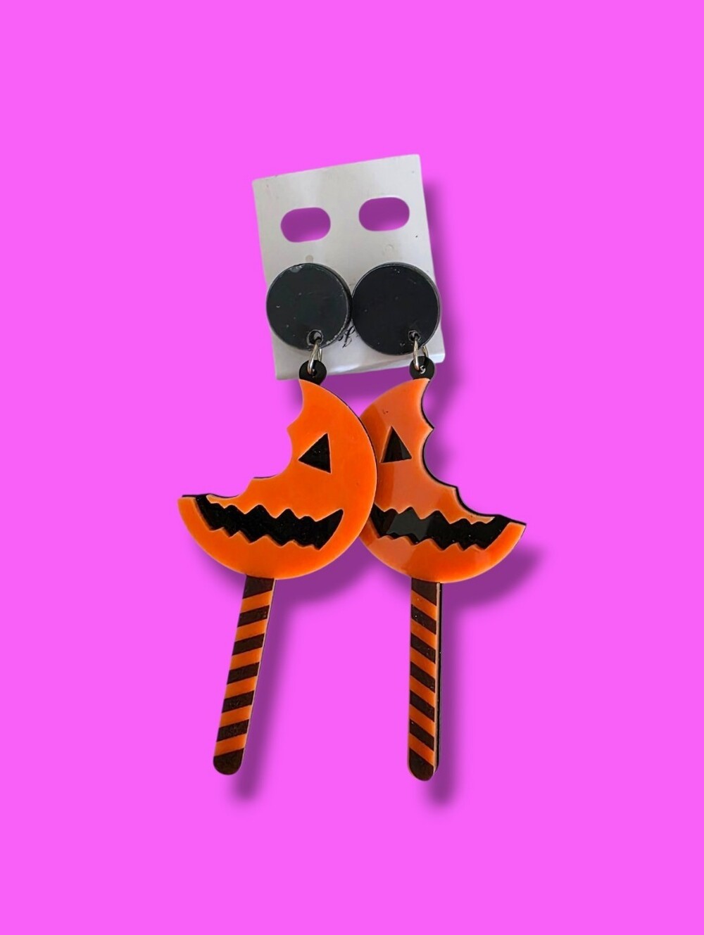 Trick 'r Treat Orange Lollipop Acrylic Halloween Dangle Earrings